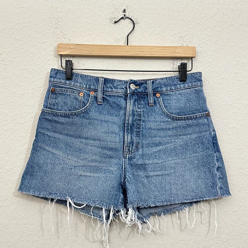 MADEWELL The Perfect Jean Shorts Blue Denim High Rise Cut Off Frayed